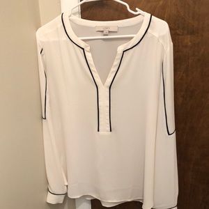 Loft cream blouse with black piping